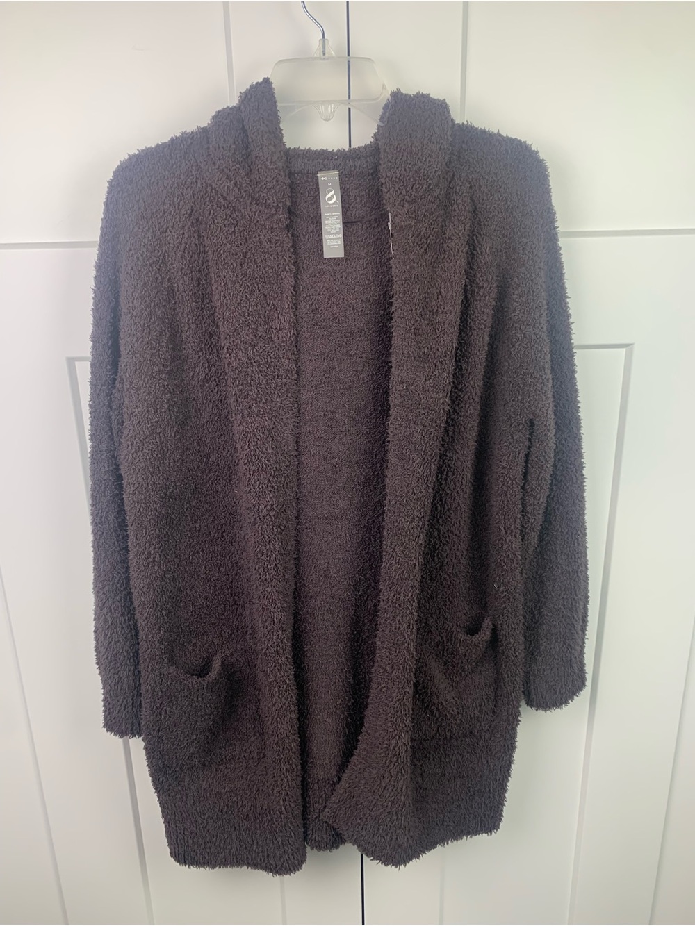 Lou & Grey MEDIUM Brown hooded Open Front Cardigan Sweater plush Pockets lounge